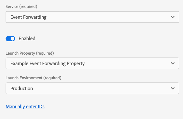 Event Forwarding section of the datastream configuration screen.