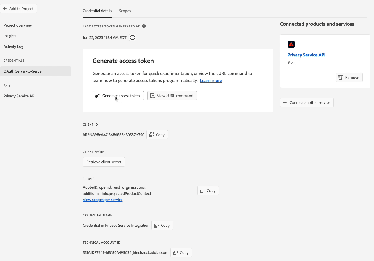 A screen recording of how an access token is generated in the Developer Console UI.