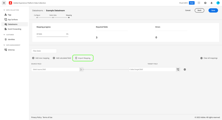 Import Mapping button being selected.