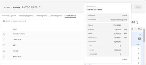 das einzelne Segment oder die gespeicherten Zielgruppendetails