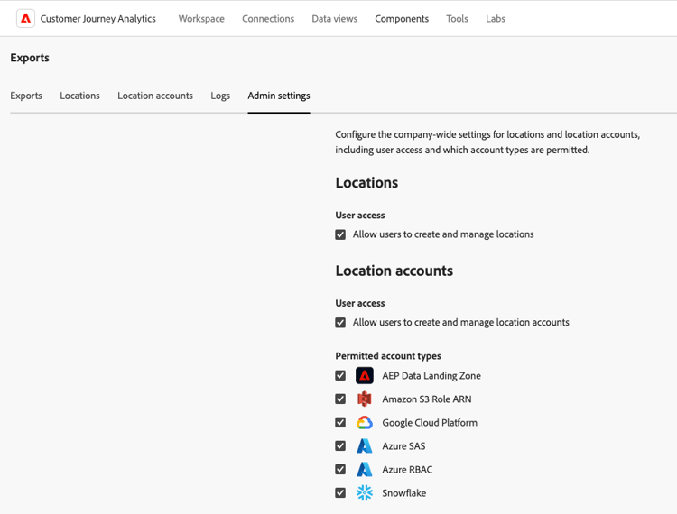 Registerkarte Admin-Einstellungen