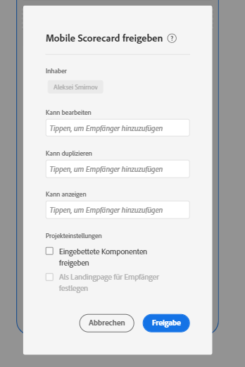 Scorecards freigeben