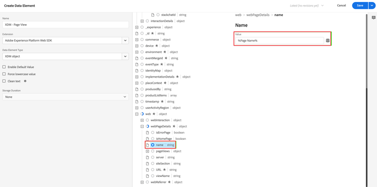 Datenelement „Seitenname“ zuordnen