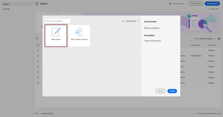 Analysis Workspace – Leeres Projekt