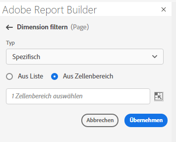 Die Option Aus Zellenbereich und das Feld zur Auswahl eines Zellenbereichs.