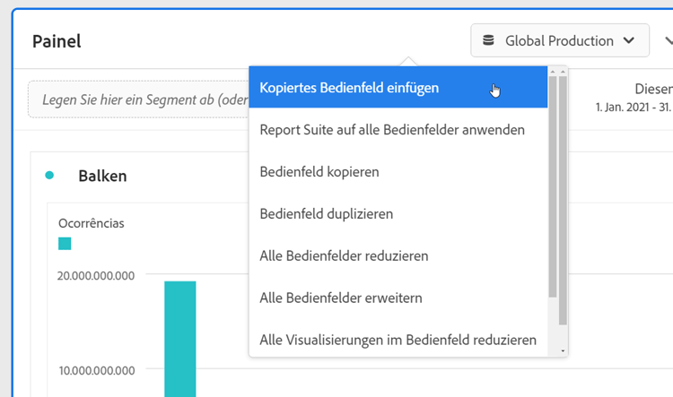 Die Rechtsklick-Optionen für eine Bedienfeldüberschrift.