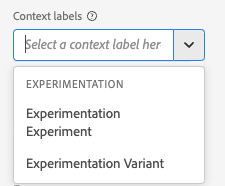 Kontextbeschriftungsoptionen für Experimentierungs- und Experimentierungsvarianten.