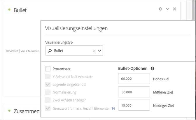 Fenster Visualisierungseinstellungenmit der Option Diagrammtyp , Aufzählungsoptionen und anderen Diagrammeinstellungen.