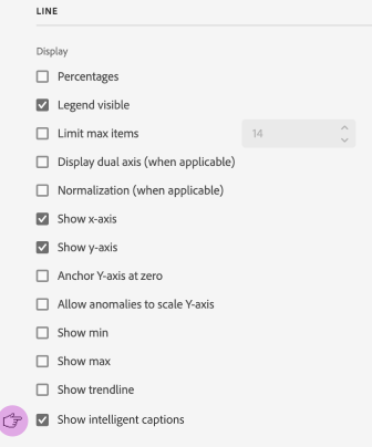 Linienvisualisierungsoptionen mit der Option zum Deaktivieren der Option Intelligente Untertitel anzeigen