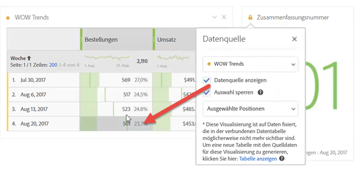 Speicherort der Datenquelle in einem Arbeitsblatt.