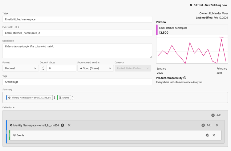 Übersicht über das Zusammenfügen - Berechnete Metrik für zugeordnete E-Mail-Namespaces