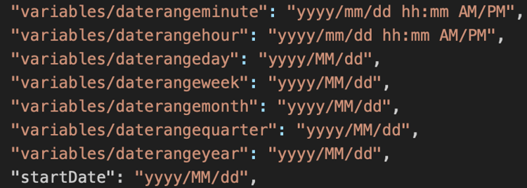 Screenshot mit unterstützten Datumsformaten.