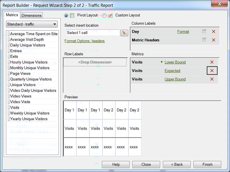 Screenshot mit dem Anforderungs-Assistenten, Schritt 2: Traffic-Bericht.