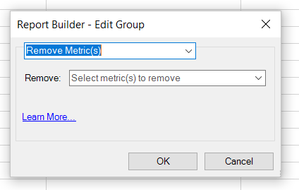 Screenshot, der die ausgewählte Option „Gruppe bearbeiten“ und „Metrik(en) entfernen“ zeigt.