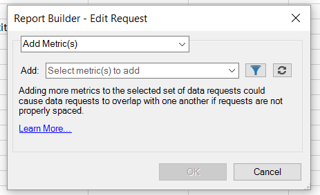 Screenshot, der die ausgewählte Option „Anfrage bearbeiten“, „Metriken hinzufügen“ zeigt.