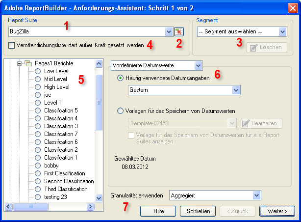 Screenshot mit dem Formular Anforderungs-Assistent: Schritt 1.