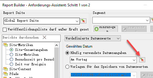 Screenshot des Anforderungs-Assistenten Schritt 1, in dem das Symbol Kontrolleinstellungen hervorgehoben wird.