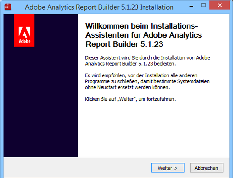 Screenshot mit dem Bildschirm zur Einrichtung des Report Builders.