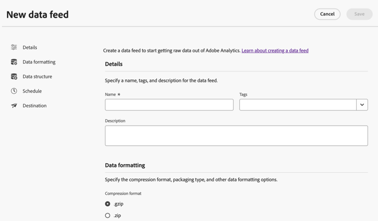Neue Daten-Feed-Seite
