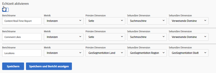 Konfiguration von Echtzeitberichten