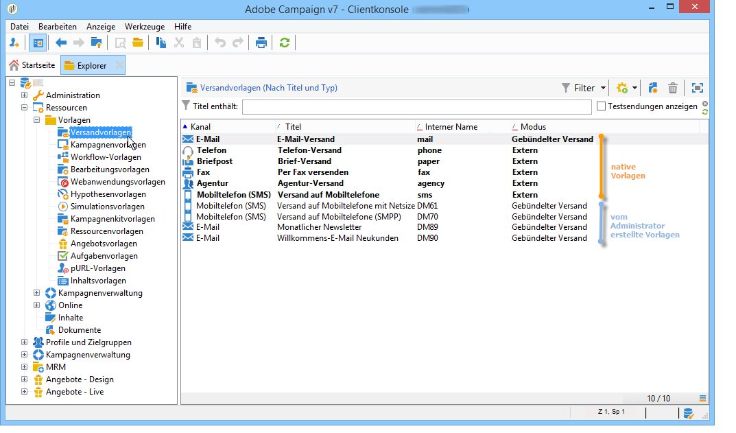 Über Vorlagen Adobe Campaign
