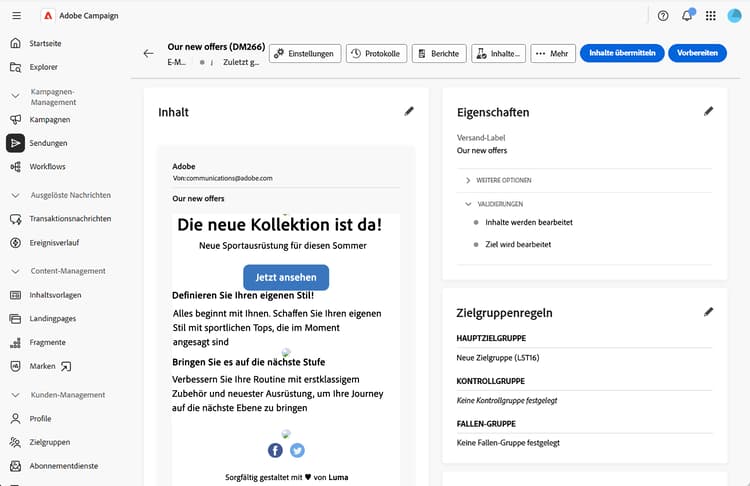 Screenshot der Schaltfläche „Inhalte übermitteln“
