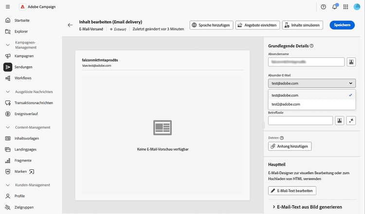 Verfügbare Werte in einer E-Mail