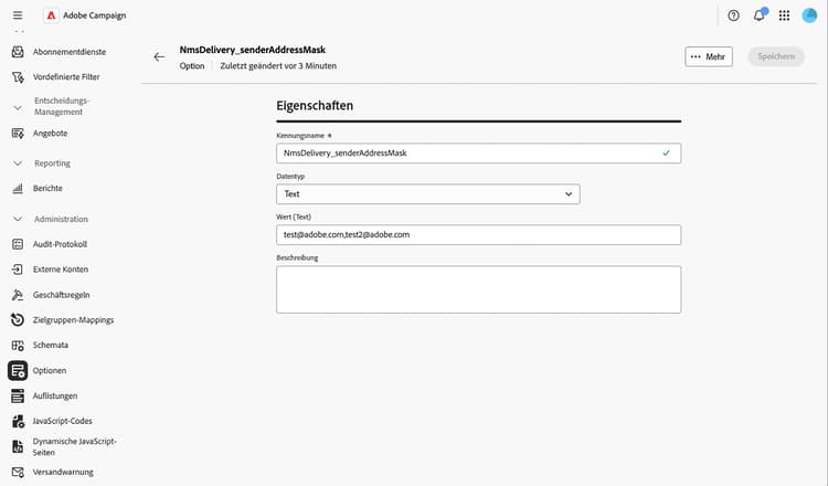 Option zum Einschränken von Werten im Menü „Von“