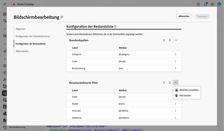 Auswahl benutzerdefinierter Filter