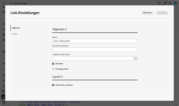 Dialog „Attributeinstellungen“