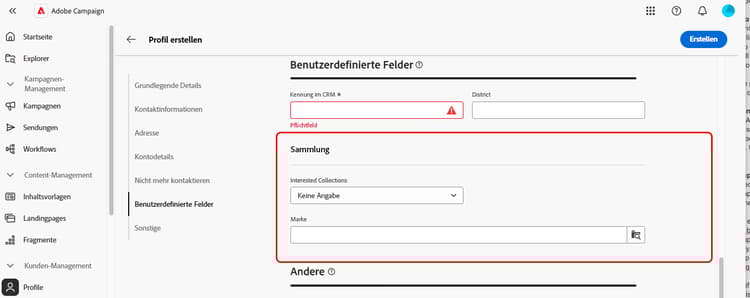 Screenshot, der das Rendern eines Unterabschnitts in der Benutzeroberfläche zeigt