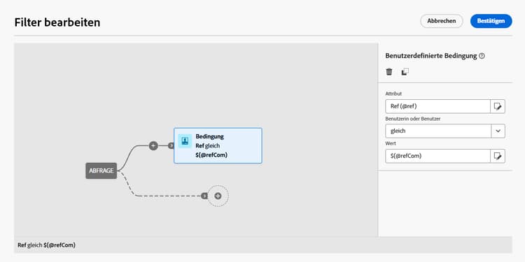 Screenshot mit einem Beispiel für Filtereinstellungen für benutzerdefinierte Felder