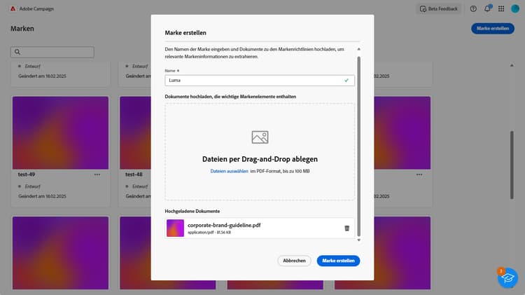 Datei-Upload für die Extraktion der Markenrichtlinien