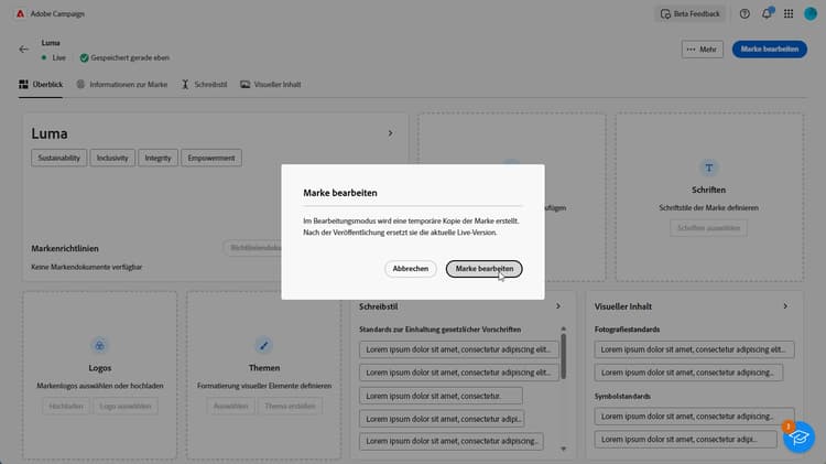 Option „Marke bearbeiten“ im Menü „Marken“