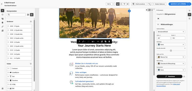 Screenshot mit Optionen für Bildeinstellungen in Adobe Campaign Web