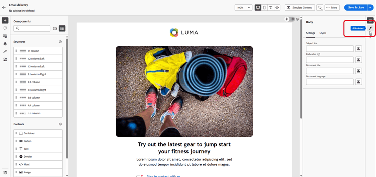 Bedienfeld des KI-Assistenten mit Markenauswahl und Eingabeaufforderungsfeld