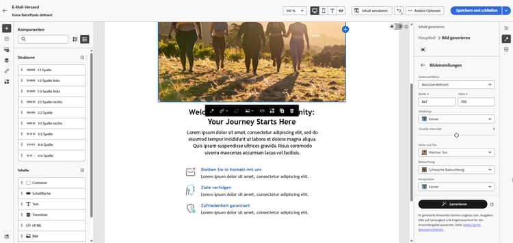Screenshot mit Optionen für Bildeinstellungen in Adobe Campaign Web