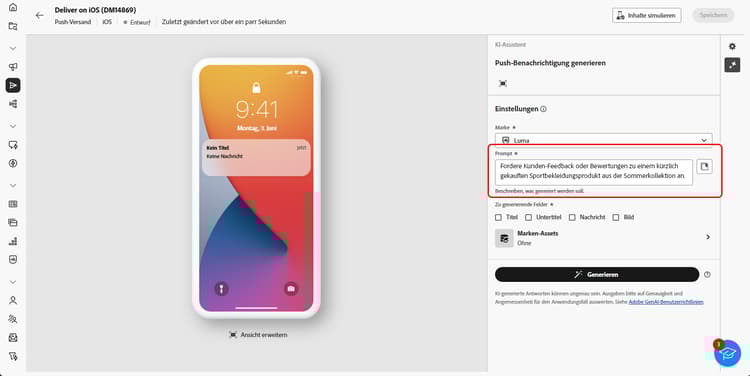 Screenshot der Benutzeroberfläche der Prompt-Bibliothek