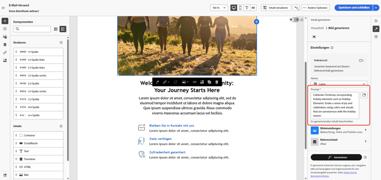 Screenshot mit der Prompt-Bibliothek für die Bildgenerierung in Adobe Campaign Web