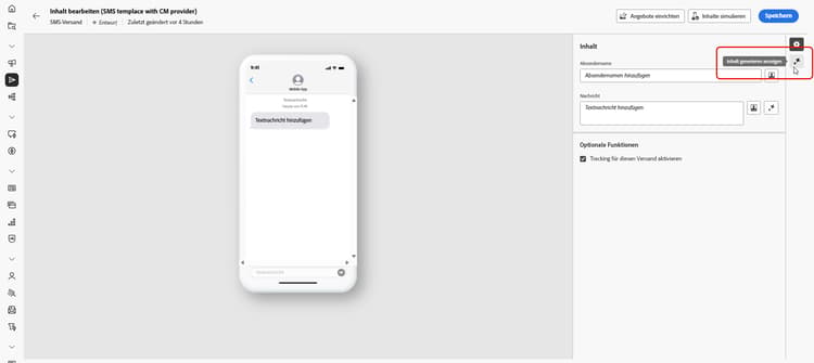 Screenshot, der das Menü „Inhalt erzeugen anzeigen“ zeigt