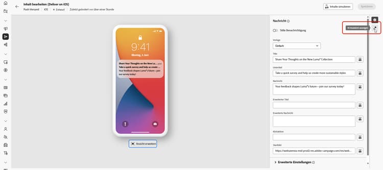 Screenshot mit dem Menü „KI-Assistenten anzeigen“