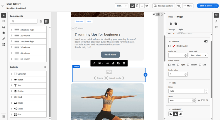 Screenshot mit der Option „Durchsuchen“ für Bildkomponenten im E-Mail-Designer