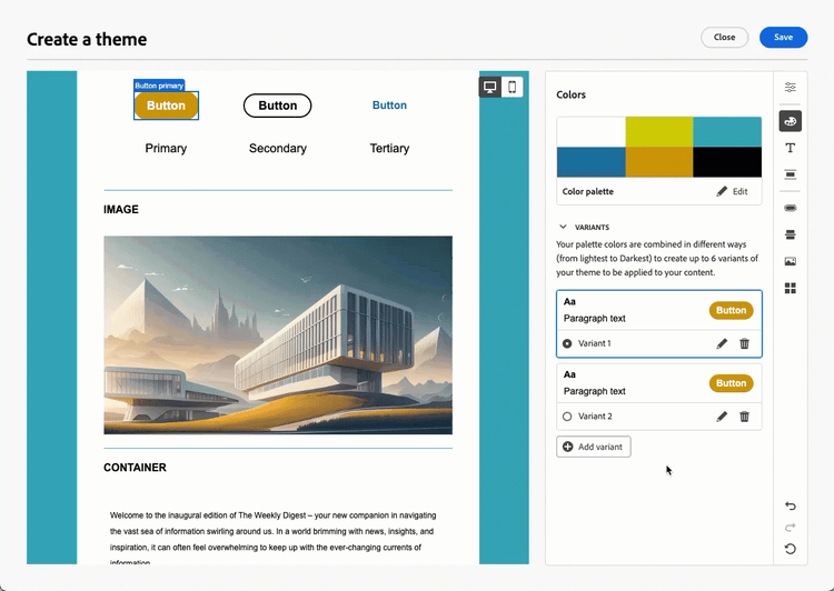 Animation der Bearbeitung einzelner Farben innerhalb einer Design-Farbvariante