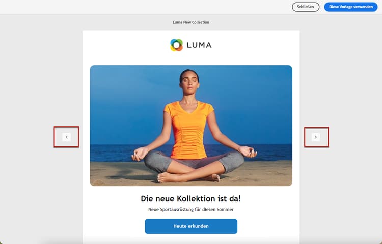 Navigationspfeile für Vorlagen im E-Mail-Designer