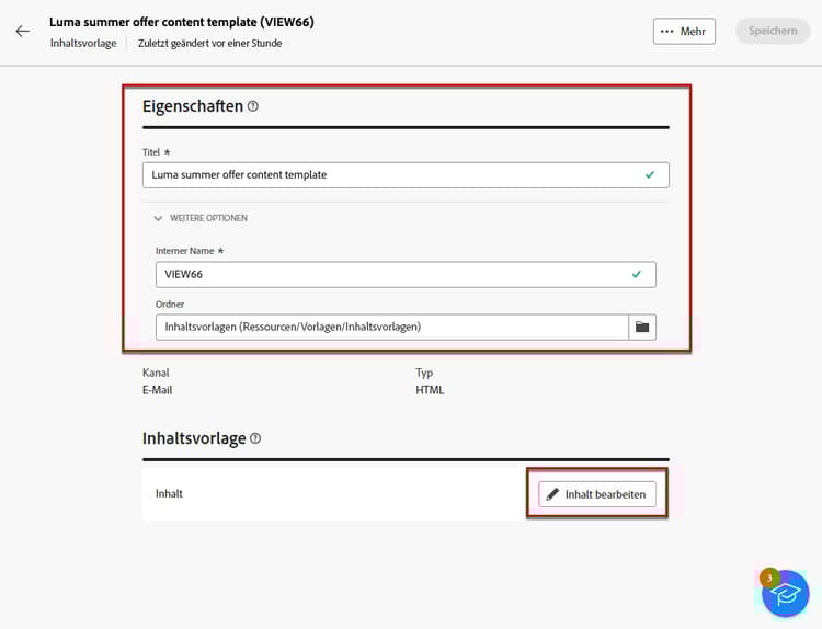 Option „Inhaltsvorlage bearbeiten“