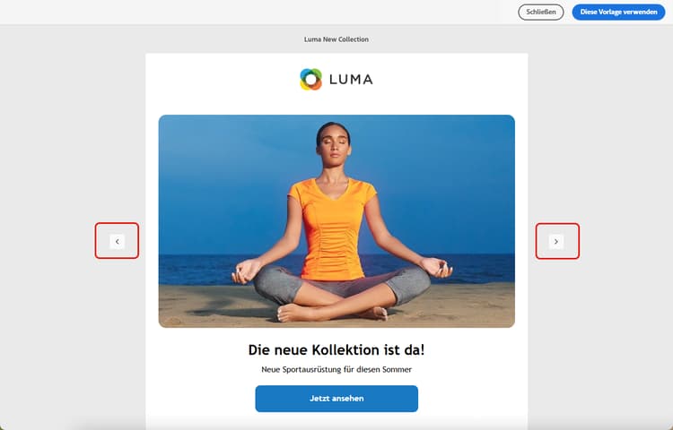 Navigationspfeile für Vorlagen im E-Mail-Designer