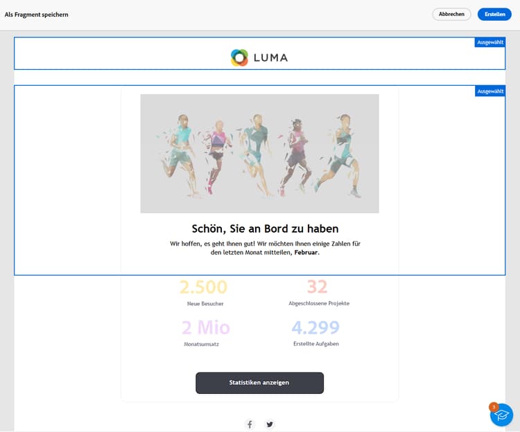 Bildschirm „Als Fragment speichern“ mit Elementauswahl