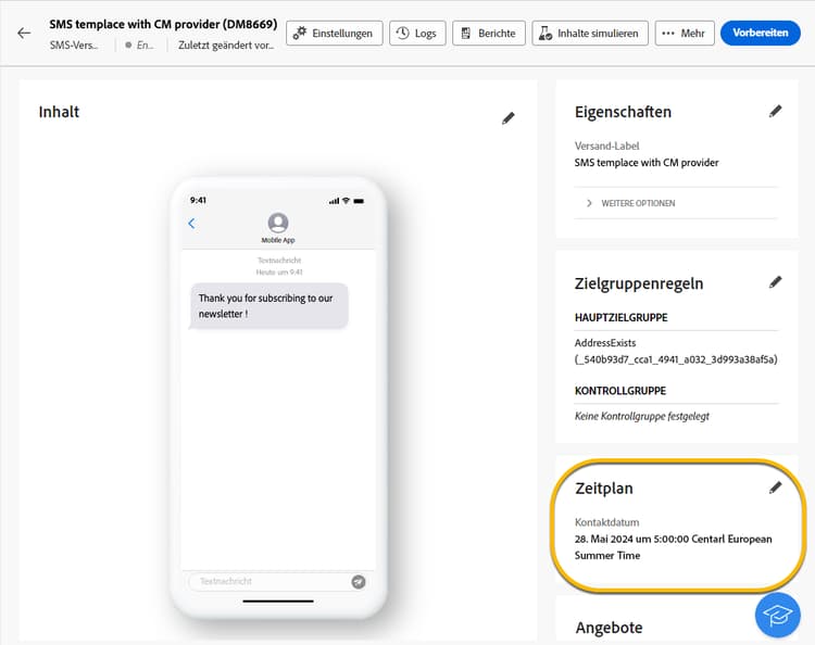 Überprüfen des SMS-Zeitplans