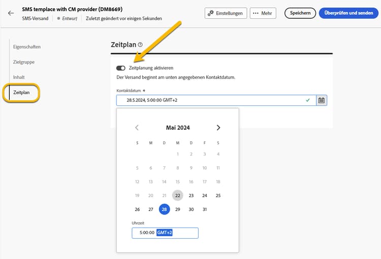 Planen des SMS-Versands