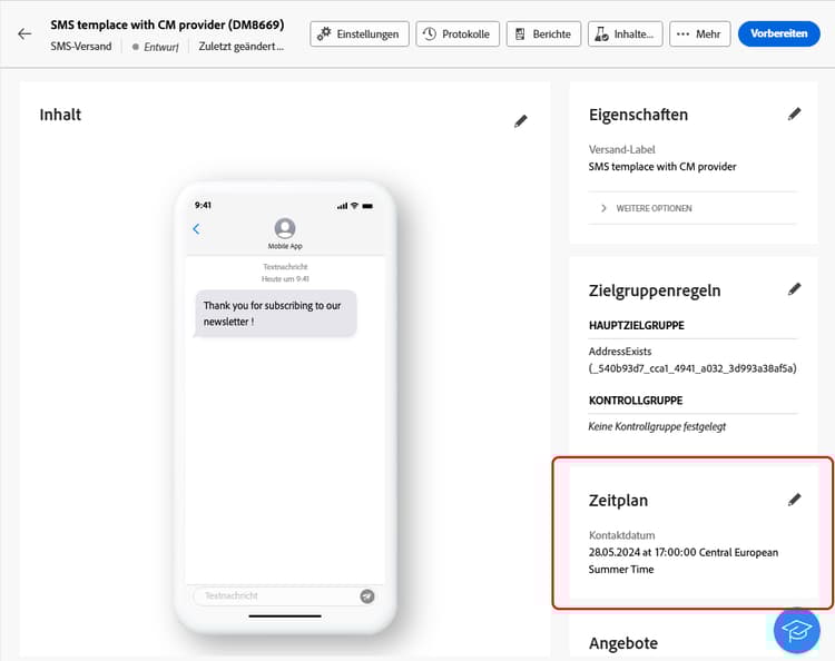 Überprüfen des SMS-Zeitplans